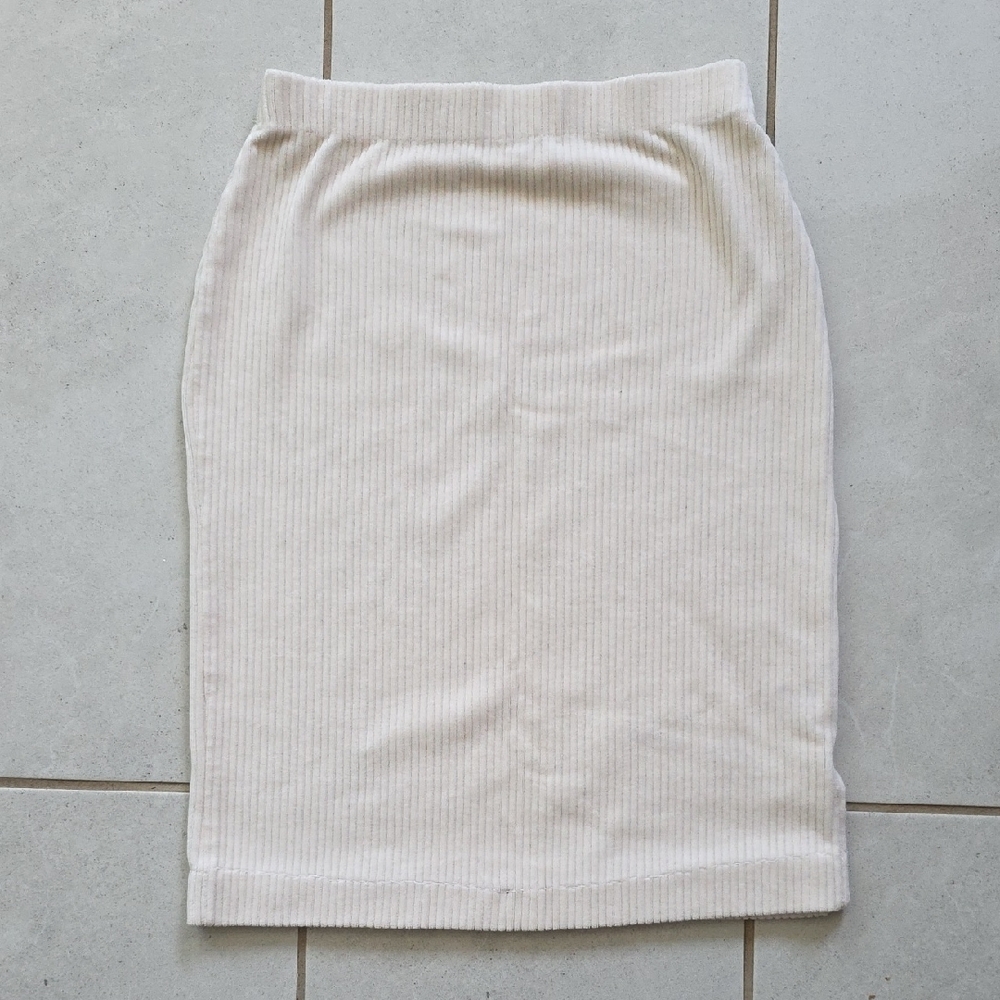Free People White Ribbed Knit Pencil Skirt Size Small Cozy Soft